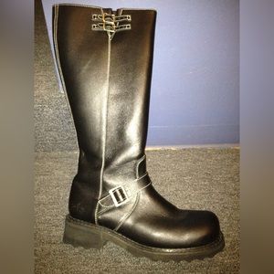 Fluevog Y2K Bond Girl leather black biker moto boots in box- Women’s size 11.5
